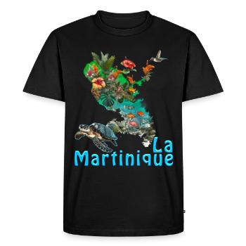 Ile Martinique Fleurs Tropicales Et Tortue - T-shirt Premium bio Homme - noir - Devant - Nico (187cm)