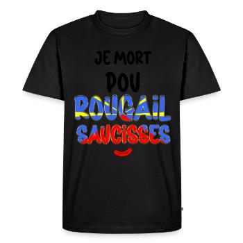 La Réunion Drapeau Rougail Saucisse - T-shirt Premium bio Homme - noir - Devant - Nico (187cm)