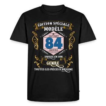 Vignette Auto Anniversaire 40 ans 1984 - T-shirt Premium bio Homme - noir - Devant - Nico (187cm)