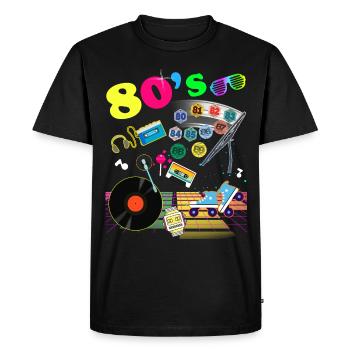 Vintage 80's Vintage Auto Stickers Cassette - Men's Premium Organic T-Shirt - black - Front - Nico (187cm)
