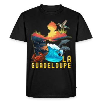Guadeloupe Antilles Françaises 971 Dauphin Colibri - T-shirt Premium bio Homme - noir - Devant - Nico (187cm)