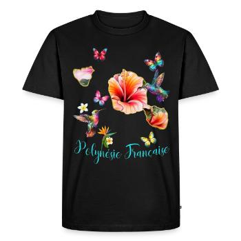 Polynésie Française Colibri Hibiscus - T-shirt Premium bio Homme - noir - Devant - Nico (187cm)