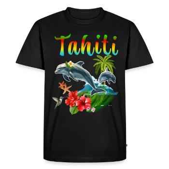 Tahiti Dauphin Hibiscus Colibri Cocotier - T-shirt Premium bio Homme - noir - Devant - Nico (187cm)