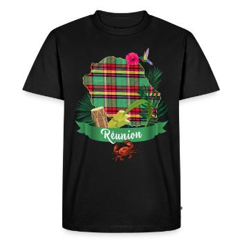 La Réunion Colibri Hibiscus Tropicale Femme Homme - T-shirt Premium bio Homme - noir - Devant - Nico (187cm)