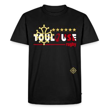 Rugby Toulouse Homme Supporter Stade 6 Etoiles - T-shirt Premium bio Homme - noir - Devant - Nico (187cm)