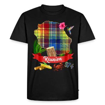 La Réunion 974 Madras Hibiscus Colibri - T-shirt Premium bio Homme - noir - Devant - Nico (187cm)