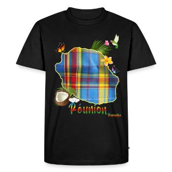Belle Ile De Réunion Madras Papillon Colibri - T-shirt Premium bio Homme - noir - Devant - Nico (187cm)