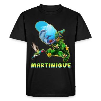 Martinique Dauphin et Colibri Et Hibiscus - T-shirt Premium bio Homme - noir - Devant - Nico (187cm)