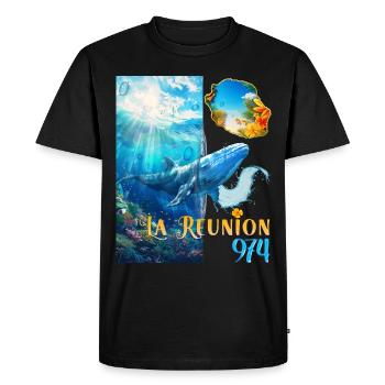 Reunion Island 974 Tropical Flower Hibiscus Whale - Men's Premium Organic T-Shirt - black - Front - Nico (187cm)
