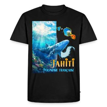Tahiti Hinano Polynésie Française Baleine Hibiscus - T-shirt Premium bio Homme - noir - Devant - Nico (187cm)