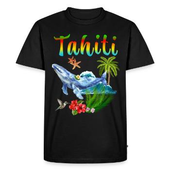 Belle Ile Tahiti Colibri Baleine Hibiscus Cocotier - T-shirt Premium bio Homme - noir - Devant - Nico (187cm)