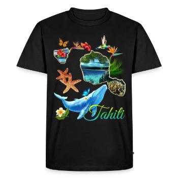 Tahiti Baleine Bleue Colibri et Fleurs Hibiscus - T-shirt Premium bio Homme - noir - Devant - Nico (187cm)