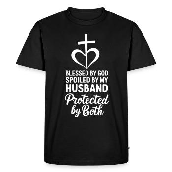 Bénie par Dieu par mon mari - T-shirt Premium bio Homme - noir - Devant - Nico (187cm)
