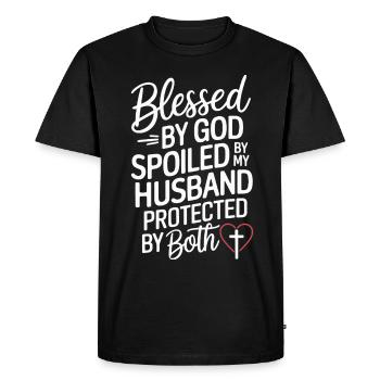 Bénie par Dieu par mon mari - T-shirt Premium bio Homme - noir - Devant - Nico (187cm)