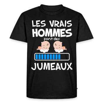 Annonce Naissance Jumeaux - T-shirt Premium bio Homme - noir - Devant - Nico (187cm)