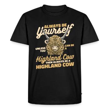 Highland cow animal Scottish cattle hairy - Men's Premium Organic T-Shirt - black - Front - Nico (187cm)