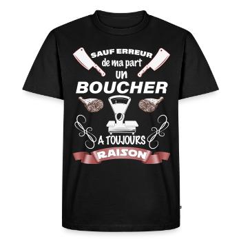 Un boucher a toujours raison Cadeau Homme - T-shirt Premium bio Homme - noir - Devant - Nico (187cm)