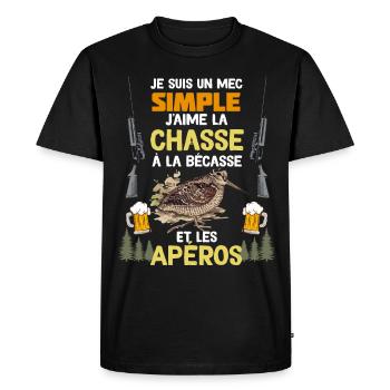 Mon Mec Aime L'Apéro Et La Chasse A La Bécasse - T-shirt Premium bio Homme - noir - Devant - Nico (187cm)