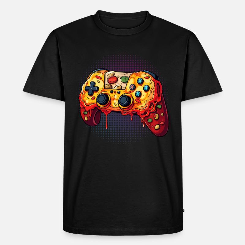 Pizza Gaming Controller Videospiele - Männer Premium Bio T-Shirt - Schwarz