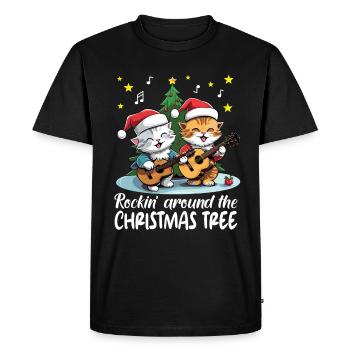 Les chats fêtent Noël avec des guitares et du rock’n’roll - T-shirt Premium bio Homme - noir - Devant - Nico (187cm)