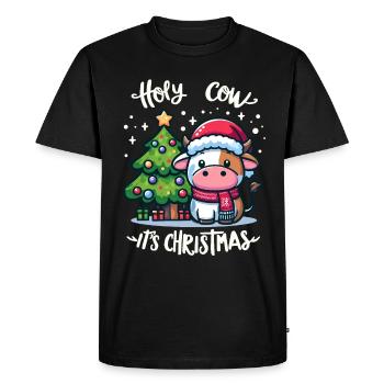 Une vache mignonne célèbre Noël avec des cadeaux - T-shirt Premium bio Homme - noir - Devant - Nico (187cm)