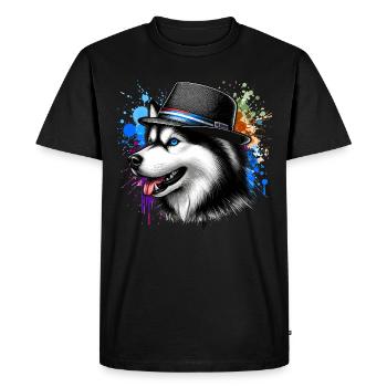 Husky aux yeux bleus - T-shirt Premium bio Homme - noir - Devant - Nico (187cm)