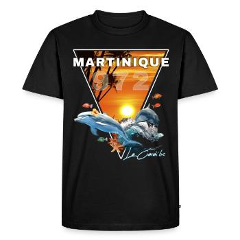 Martinique 972 Soleil Couchant Dauphin Cocotiers - T-shirt Premium bio Homme - noir - Devant - Nico (187cm)