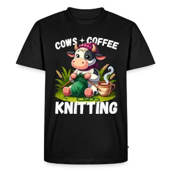 Tricot vache à la main café laine à tricoter à l’aiguille - T-shirt Premium bio Homme - noir - Devant - Nico (187cm)