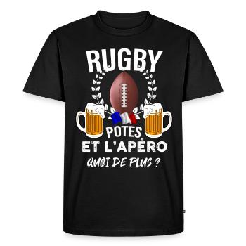 Rugby Drapeau France Pote Et Apéro Bière - T-shirt Premium bio Homme - noir - Devant - Nico (187cm)