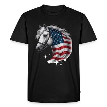 Étoiles et rayures du cheval du Jour de l'Indépendance de l'Amérique - T-shirt Premium bio Homme - noir - Devant - Nico (187cm)