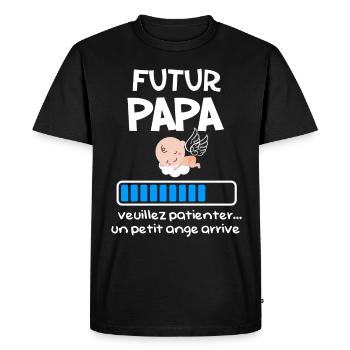 Annonce Grossesse Futur Papa 2025 Bébé - T-shirt Premium bio Homme - noir - Devant - Nico (187cm)