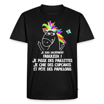 Licorne Adulte Humour Homme Papa Tonton - T-shirt Premium bio Homme - noir - Devant - Nico (187cm)