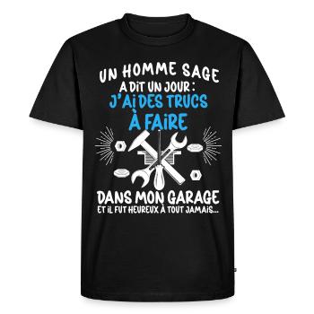 Homme Garage Papa Mécanicien Auto Moto - T-shirt Premium bio Homme - noir - Devant - Nico (187cm)