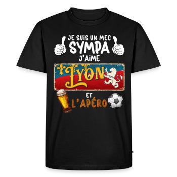 Homme Lyonnais Mec Sympa Foot Lyon Apéro Bière - T-shirt Premium bio Homme - noir - Devant - Nico (187cm)