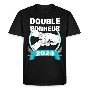 Grossesse Bébé Papa De Jumeaux Double Bonheur 2024 - T-shirt Premium bio Homme - noir - Devant - Nico (187cm)