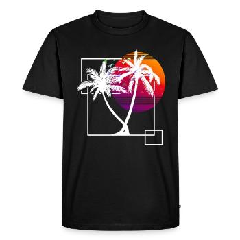palmiers Tropical coucher de soleil Plage de vacances - T-shirt Premium bio Homme - noir - Devant - Nico (187cm)