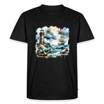 Nautical Motif Retro Anchor Lighthouse Ship - Men's Premium Organic T-Shirt - black - Front - Nico (187cm)