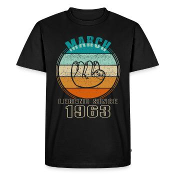 Sloth March 1963 - Birthday in March - Men's Premium Organic T-Shirt - black - Front - Nico (187cm)