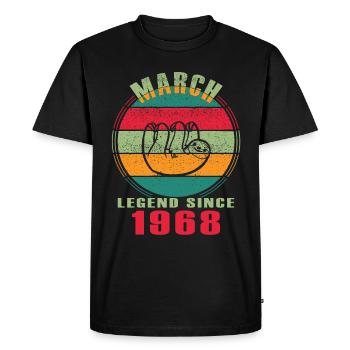 Lazy Sloth Legend March 1968. Gift March - Men's Premium Organic T-Shirt - black - Front - Nico (187cm)