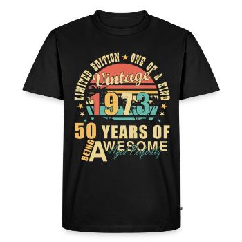 50th birthday born in 1973. 50 years - Men's Premium Organic T-Shirt - black - Front - Nico (187cm)