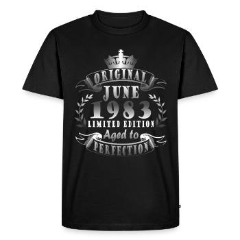 Juin 1983| Anniversaire 1983 Millésime Juin - T-shirt Premium bio Homme - noir - Devant - Nico (187cm)
