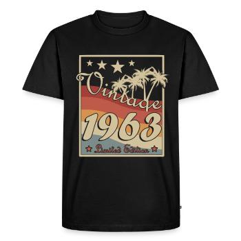 Né en 1963 dans un style rétro - T-shirt Premium bio Homme - noir - Devant - Nico (187cm)
