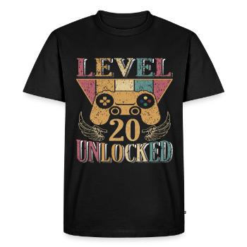20e anniversaire Homme Femme Niveau 20 ans Deco Party - T-shirt Premium bio Homme - noir - Devant - Nico (187cm)