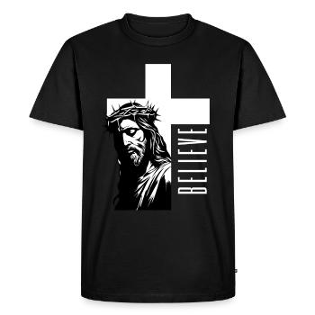 Jésus - Croire : une conception de foi forte - T-shirt Premium bio Homme - noir - Devant - Nico (187cm)
