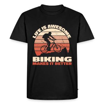La vie est géniale – Le vélo la rend meilleure - T-shirt Premium bio Homme - noir - Devant - Nico (187cm)
