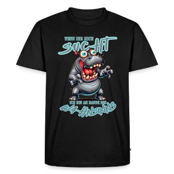 Crazy hippo on the verge of madness comic book style - Men's Premium Organic T-Shirt - black - Front - Nico (187cm)