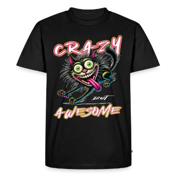 Crazy but Awesome cat comic style - Men's Premium Organic T-Shirt - black - Front - Nico (187cm)
