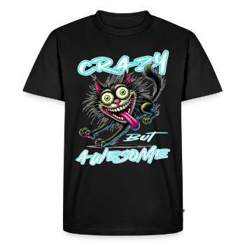 Crazy but Awesome cat comic style - Men's Premium Organic T-Shirt - black - Front - Nico (187cm)