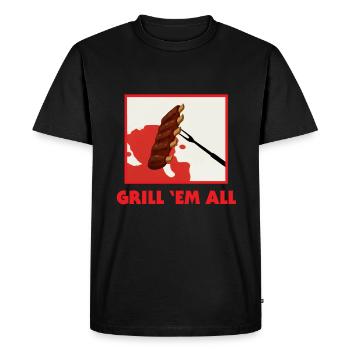 Grill 'em all - Barbecue Metal Party Barbecue - Männer Premium Bio T-Shirt - Schwarz - Vorne - Nico (187cm)