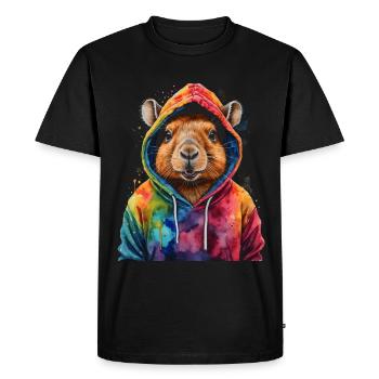 Capybara Sweat à capuche Capy Imprimé de design animal coloré - T-shirt Premium bio Homme - noir - Devant - Nico (187cm)